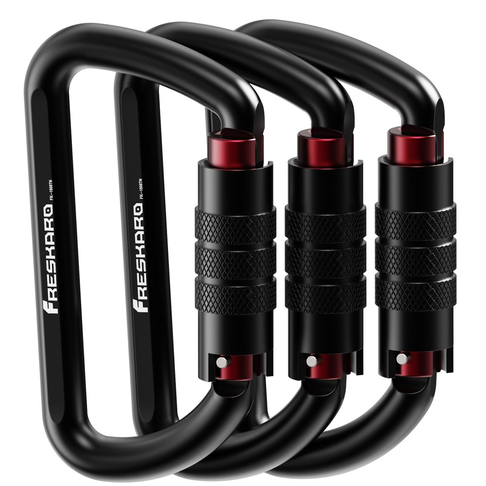 3 inch Locking Carabiner Clips-Twist Auto Lock Caribeener, Heavy Duty Keychain Key carabeaner Hooks, 7075 Aerial Aluminum Ultra Light, for Hammock, Hiking, Yoga Swing, Camping, Backpack, Black,3pack