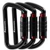 3 inch Locking Carabiner Clips-Twist Auto Lock Caribeener, Heavy Duty Keychain Key carabeaner Hooks, 7075 Aerial Aluminum Ultra Light, for Hammock, Hiking, Yoga Swing, Camping, Backpack, Black,3pack view 1