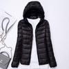 watersouprty Womens Lightweight Packable Down Jacket Hooded Winter Coat Sport Outdoor Padded Outwear Black view 3