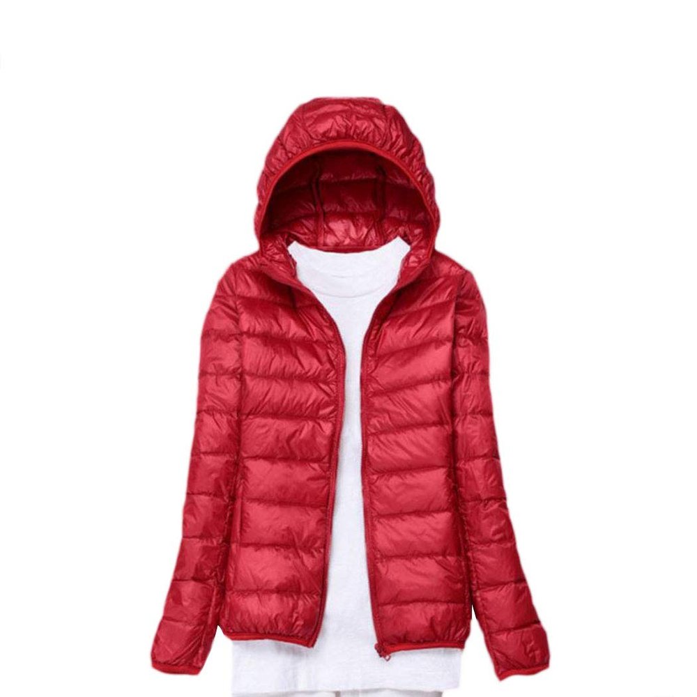 watersouprty Womens Lightweight Packable Down Jacket Hooded Winter Coat Sport Outdoor Padded Outwear Red
