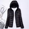watersouprty Womens Lightweight Packable Down Jacket Hooded Winter Coat Sport Outdoor Padded Outwear Black view 3