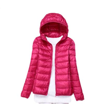 watersouprty Womens Lightweight Packable Down Jacket Hooded Winter Coat Sport Outdoor Padded Outwear Rose Red