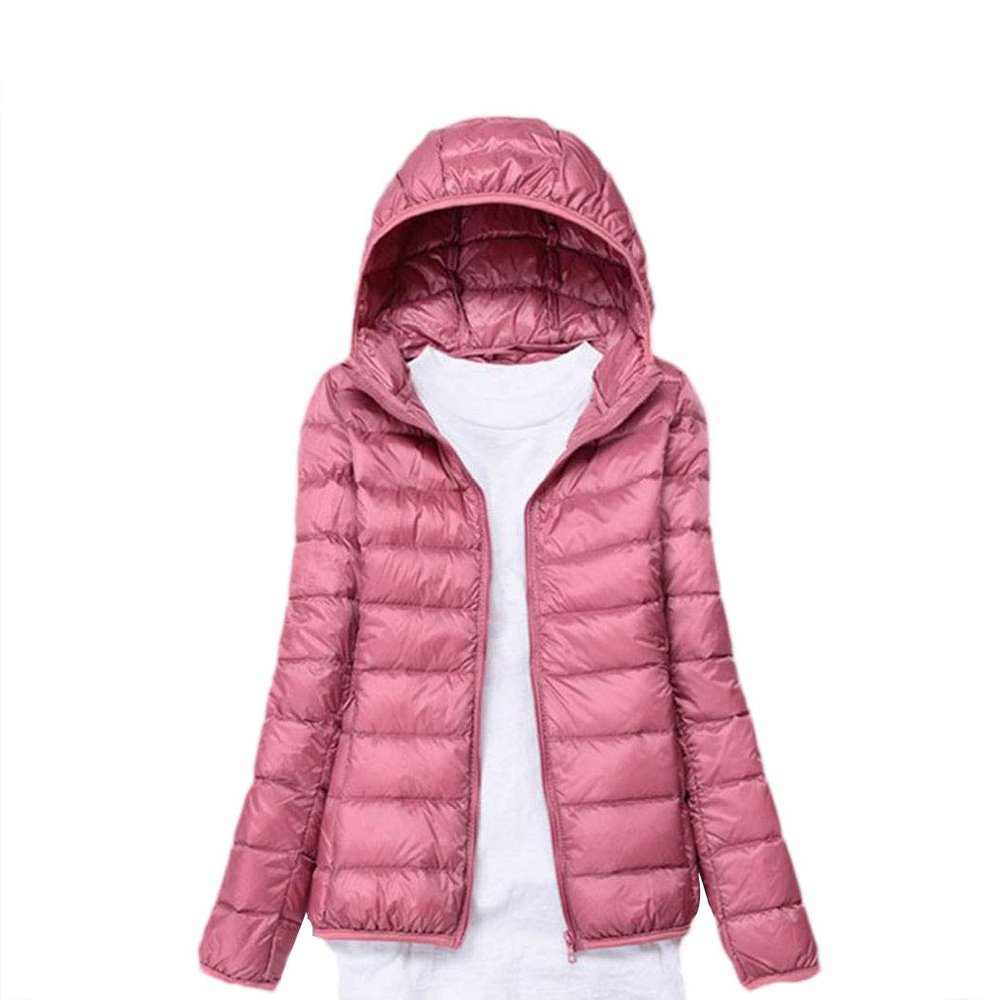 watersouprty Womens Lightweight Packable Down Jacket Hooded Winter Coat Sport Outdoor Padded Outwear Pink