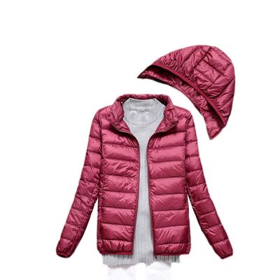 watersouprty Womens Lightweight Down Jacket Winter Coat Sport Outdoor Padded Outwear Hat Detachable Red Wine
