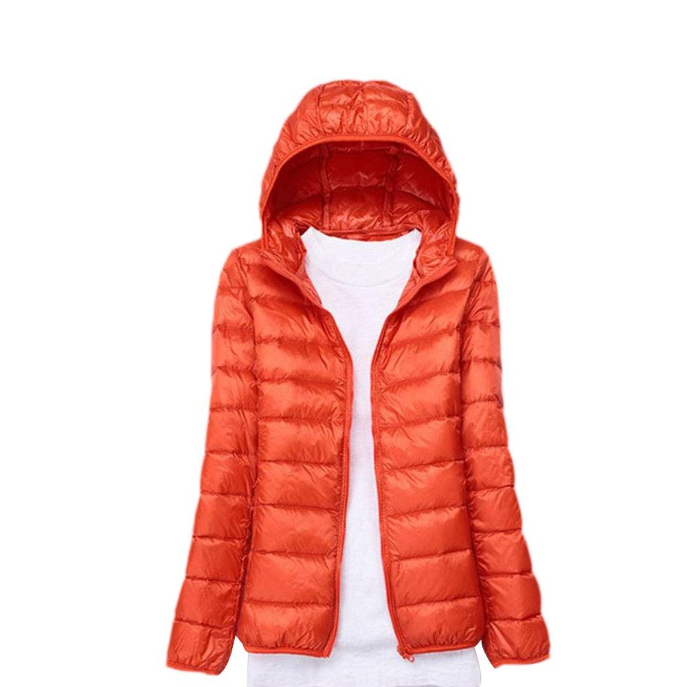watersouprty Womens Lightweight Packable Down Jacket Hooded Winter Coat Sport Outdoor Padded Outwear Orange