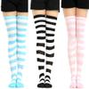 CHoppyWAVE Women Stripe Thigh High Over Knee Stockings - Stretch Long Cosplay Socks - Sweet Winter Warm Socks - Pink + White view 2