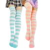 CHoppyWAVE Women Stripe Thigh High Over Knee Stockings - Stretch Long Cosplay Socks - Sweet Winter Warm Socks - Pink + White view 3