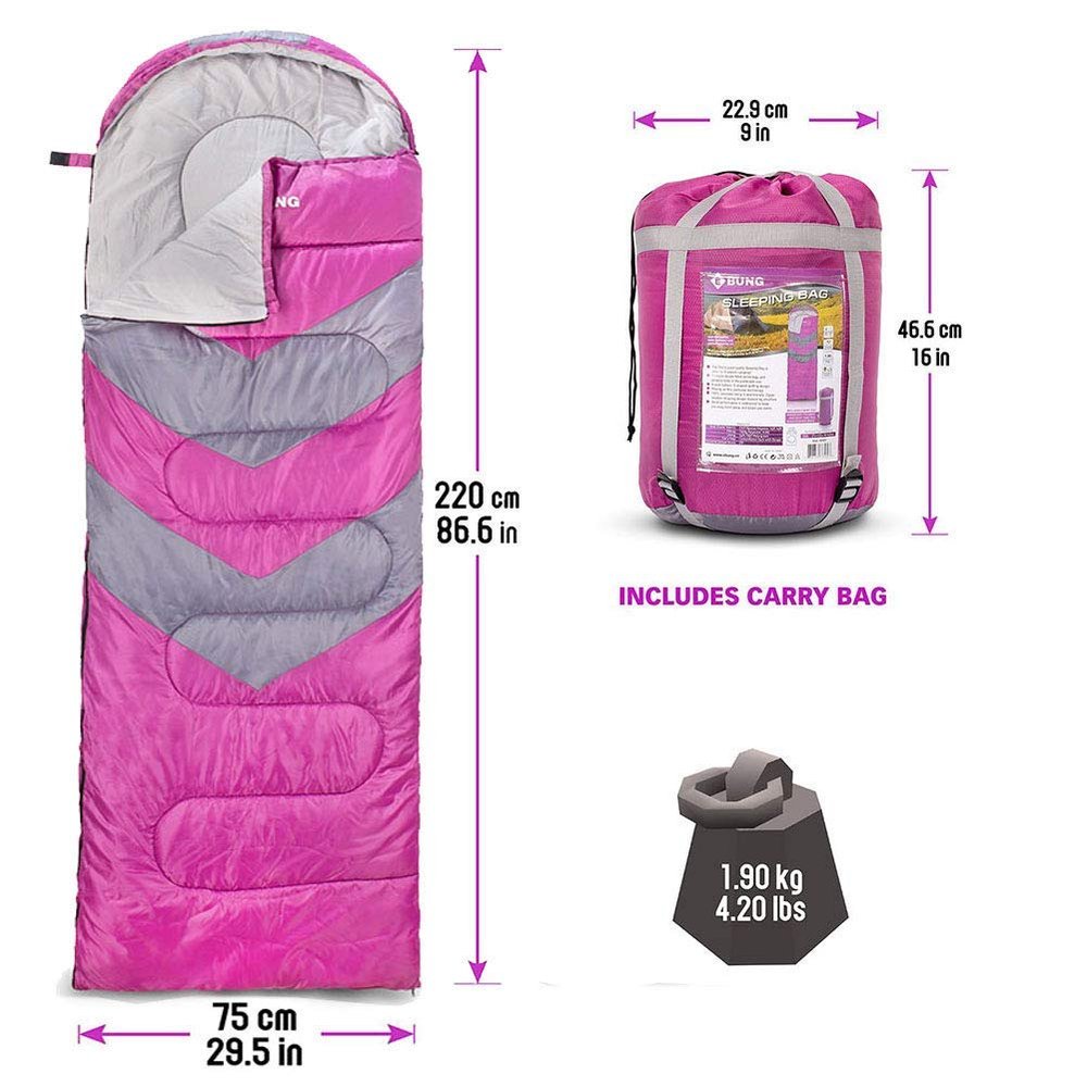 Ebung Pink/Gray Waterproof Sleeping Bag, w/Carry Bag, 29.5Wx86.6L