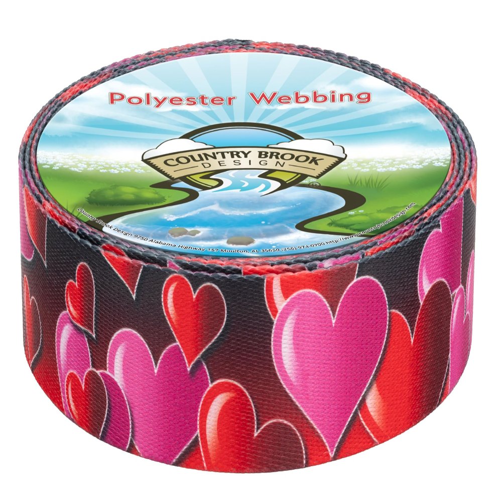 Country Brook Design - Romantic Hearts Polyester Webbing (1 1/2 Inch, 20 Yards)