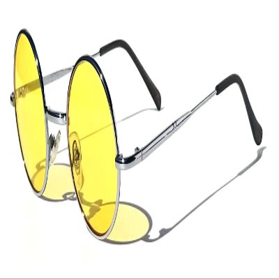 V.W.E. Kids Children Size Hippie Round Circle Lens Lennon Metal Sunglasses (Age 3-12) (Yellow)