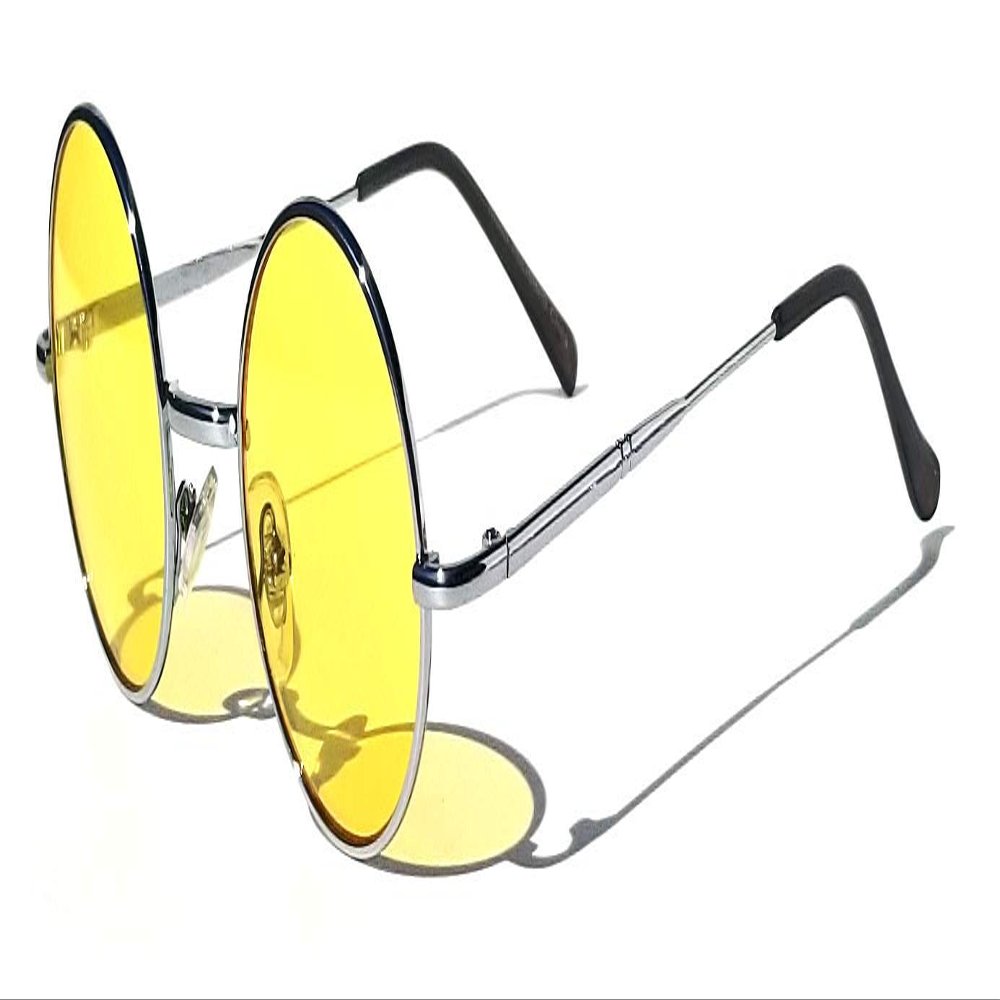 V.W.E. Kids Children Size Hippie Round Circle Lens Lennon Metal Sunglasses (Age 3-12) (Yellow)