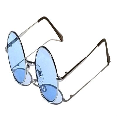V.W.E. Kids Children Size Hippie Round Circle Lens Lennon Metal Sunglasses (Age 3-12) (Blue)