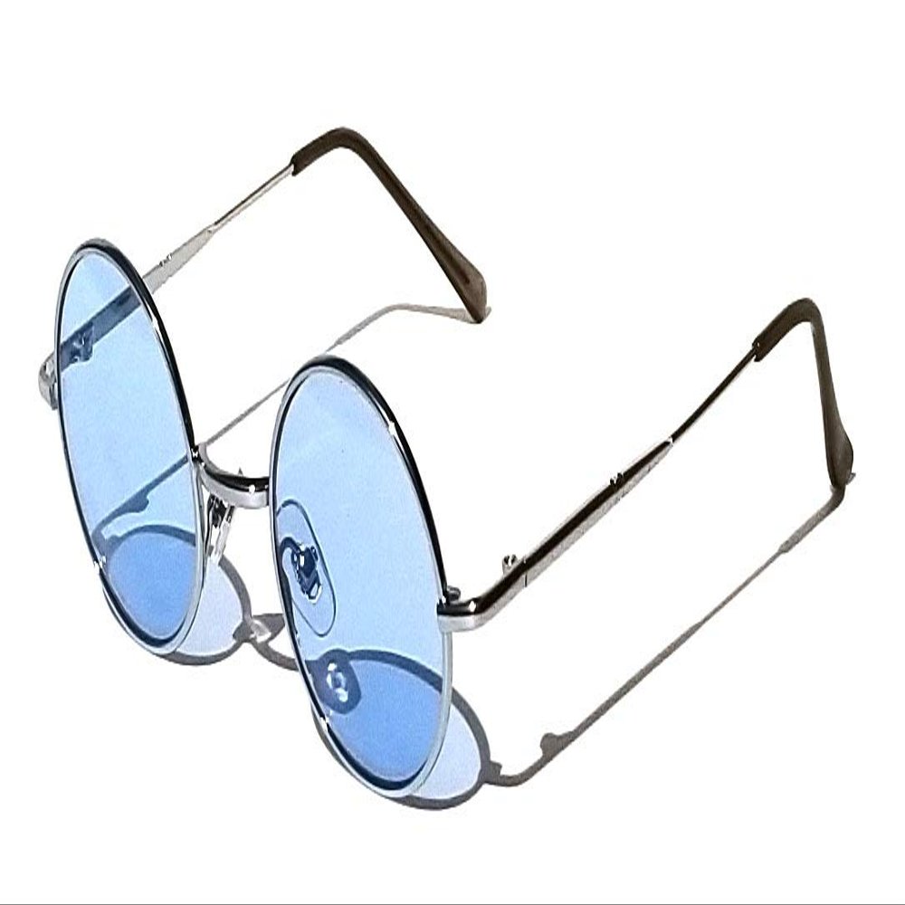 V.W.E. Kids Children Size Hippie Round Circle Lens Lennon Metal Sunglasses (Age 3-12) (Blue)