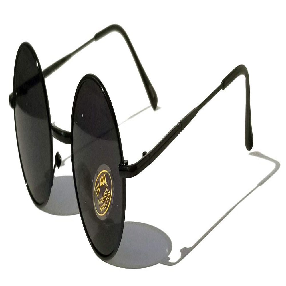 V.W.E. Kids Children Size Hippie Round Circle Lens UV400 Protection Metal Sunglasses (Age 3-12) (Black)