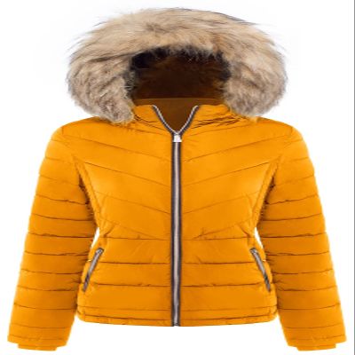 BodiLove Women's Fur Hooded Utility Jacket with Zipper and Flannel Lining Mustard M