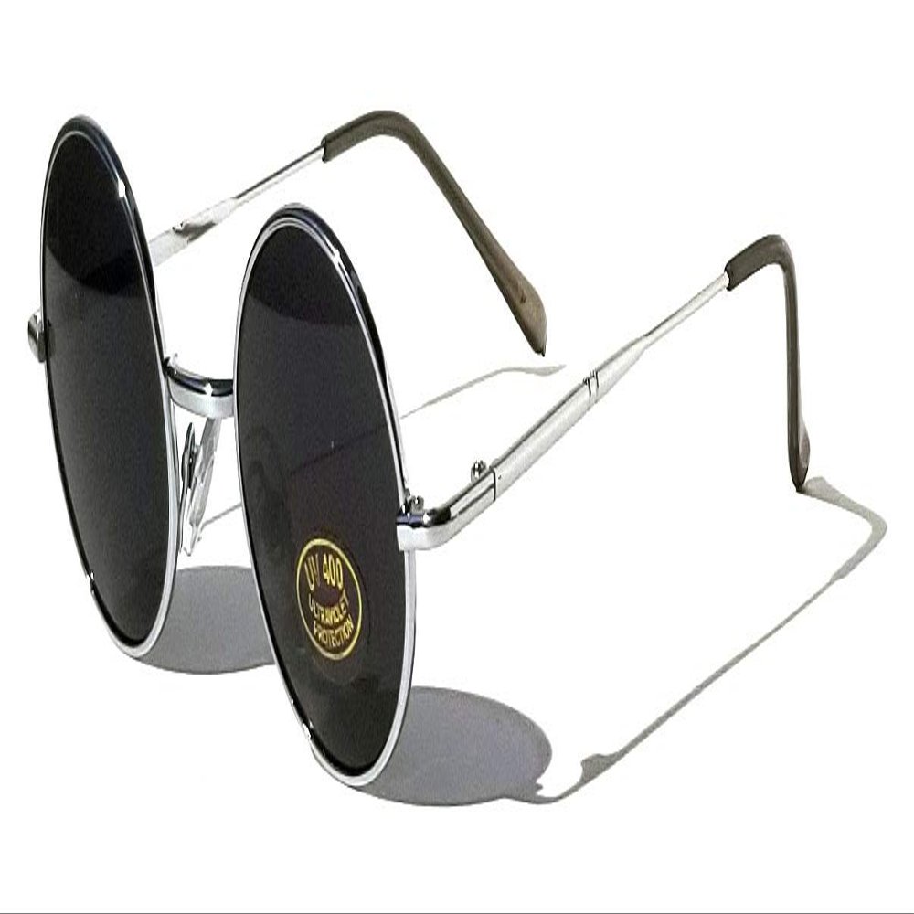 V.W.E. Kids Children Size Hippie Round Circle Lens Lennon Metal Sunglasses (Age 3-12) (Silver)