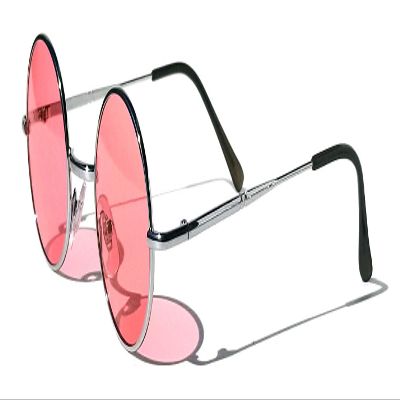 V.W.E. Kids Children Size Hippie Round Circle Lens Lennon Metal Sunglasses (Age 3-12) (Pink)