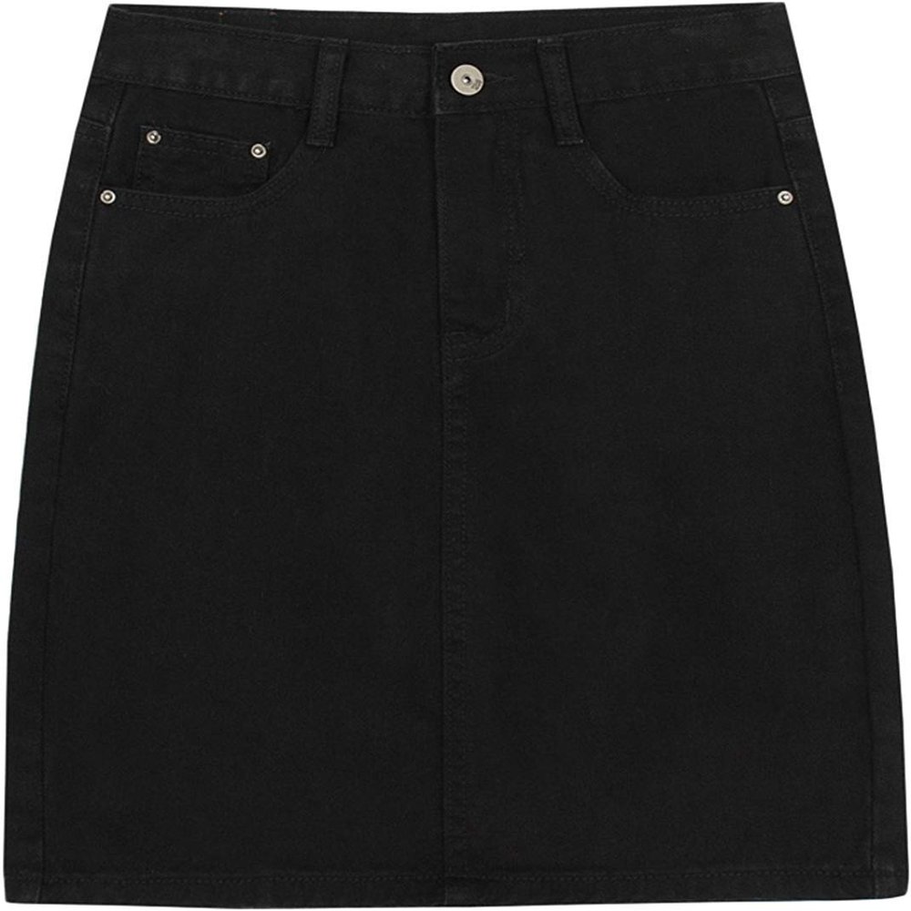 chouyatou Women's Basic Five-Pocket Rugged Wear Denim Skirt with Slit (X-Small, Black)