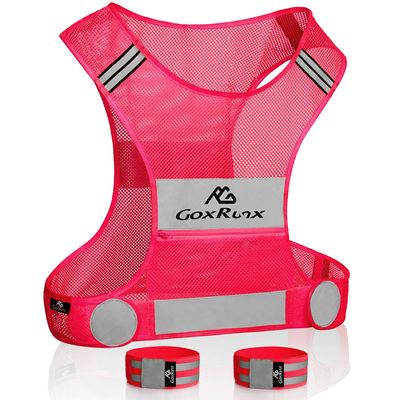 Reflective Vest Running Gear, Lightweight Motorcycle Cycling Reflective Vests with Large Pocket & Adjustable Waist for Women Men Running Safety Vest with Reflective Bands (Pink, Small)