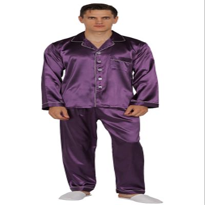 YIMANIE Mens Pajamas Silk Satin Pajamas for Men Soft Sleepwear Button Down Loungewear with Pockets Purple