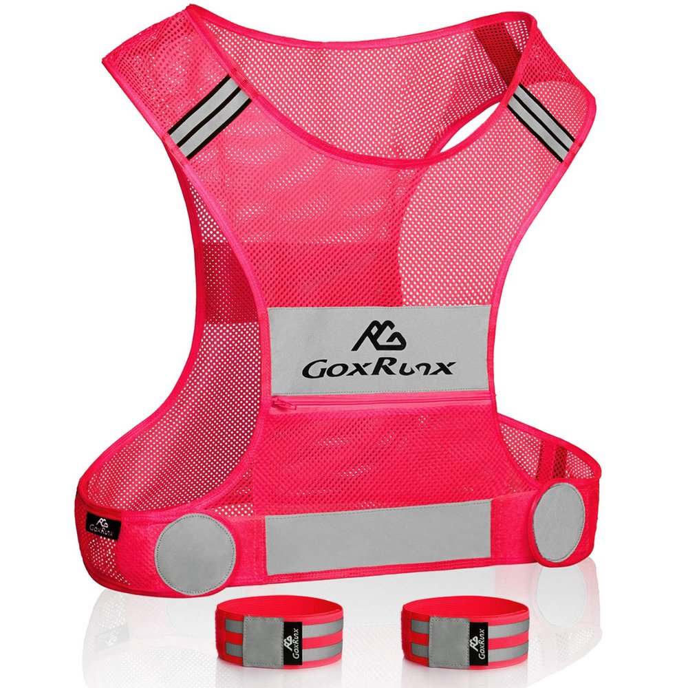 Reflective Vest Running Gear, Lightweight Motorcycle Cycling Reflective Vests with Large Pocket & Adjustable Waist for Women Men Running Safety Vest with Reflective Bands (Pink, Medium)