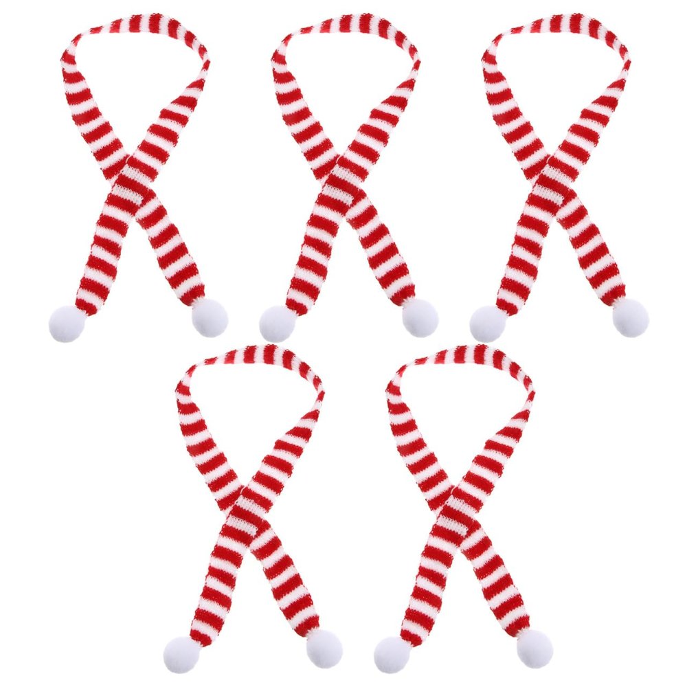 Amosfun 5PCS Cute Warm Knitting Striped Soft Fur Ball Decoration Scarves Christmas Scarf Christmas Decorations for Picnic Outdoor Activities Hiking