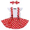 Baby Girls 1st Birthday Cake Smash Outfit Short Sleeve Romper+Polka Dots Suspender Tutu Skirt+Headband 6-12 Months view 1