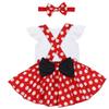 Baby Girls 1st Birthday Cake Smash Outfit Short Sleeve Romper+Polka Dots Suspender Tutu Skirt+Headband 6-12 Months view 2