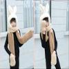 Kids Girls 3 in 1 Winter Set Cartoon Animal Soft Warm Plush Fleece Hoodie Cap with Long Scarf Mitten Gloves Gift view 2
