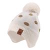 JANGANNSA Knitted Baby Hat Scarf Set Winter Warm Boys Girls Beanie Fleece Lining Toddler Kids Hats with Pompom (Beige Dots Hat, M) view 1