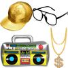 meekoo Halloween Hip Hop Costume 80s 90s Rapper Outfit Cosplay Accessories for Men Inflatable Boombox Baseball Cap(Gold Baseball Cap, Boom Box) view 1