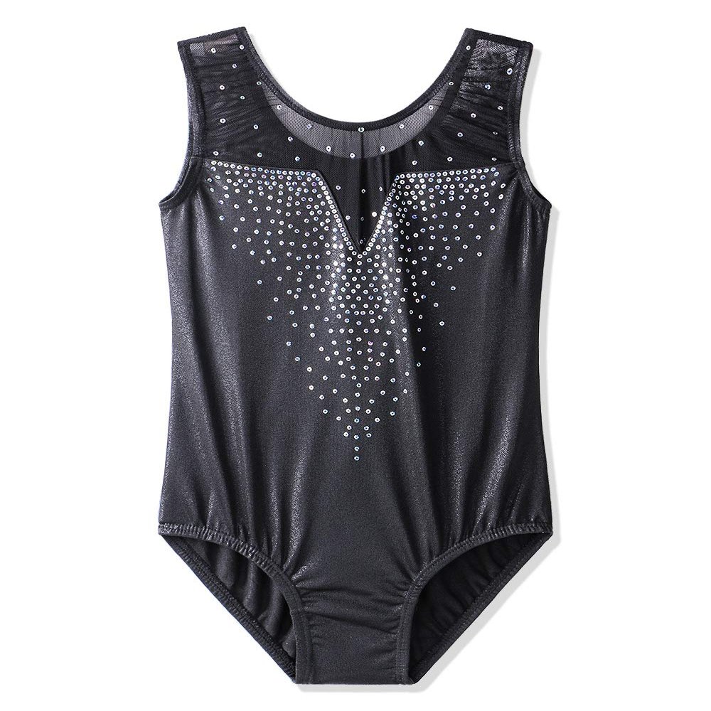 BAOHULU Gymnastics Leotards for Toddler Girls Kids Sparkle Sequins Mesh Top Dancewear B198_SequinBlack_12A