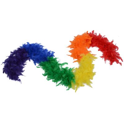 Flydreamfeathers 60 Gram, 2 yards Long Chandelle Feather Boa Great for Party, Wedding, Halloween Costume, Christmas Tree, Decoration(Rainbow Color_