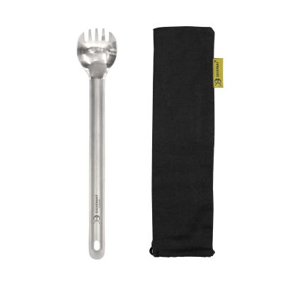 SILVERANT Titanium Ultralight Long Handle Spork, 9 Long Utensil With Polished Bowl, For Camping, Hiking & Backpacking, Extra Strong, Durable & Lightweight - With Drawstring Case
