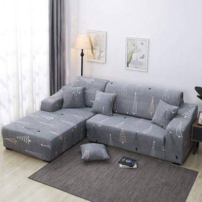 SXFSE Printed L Shaped Sofa Cover for Living Room, 2PCS Stretch Covers for Corner Sofa Slipcover Corner Sectional Chaise Longue Sofa