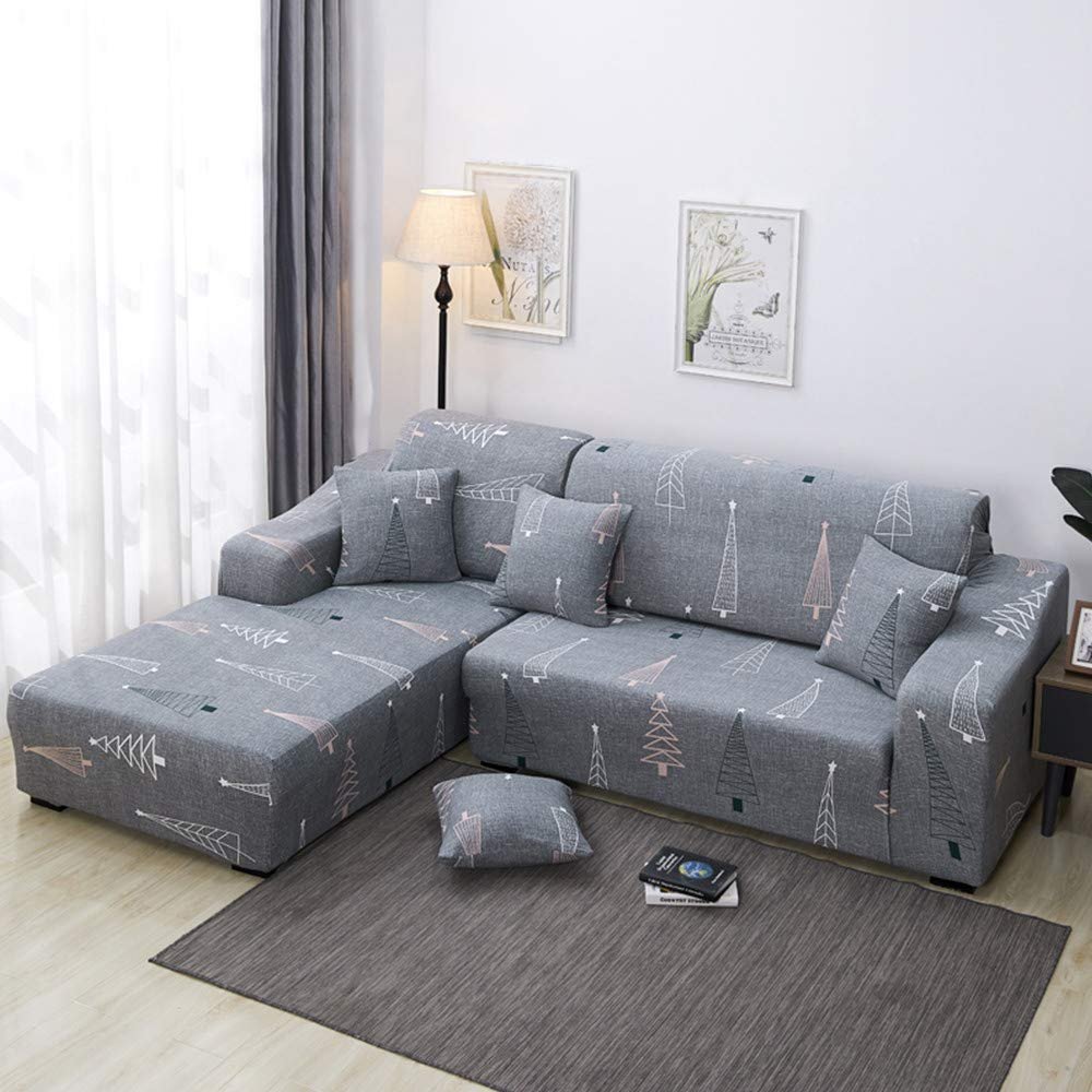 SXFSE Printed L Shaped Sofa Cover for Living Room, 2PCS Stretch Covers for Corner Sofa Slipcover Corner Sectional Chaise Longue Sofa