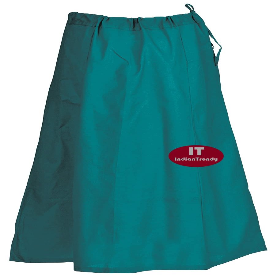 Indian Trendy Sari Petticoat Cotton Stitched Adjustable Waist Saree Underskirt Lining Skirt - One Size - Peacock