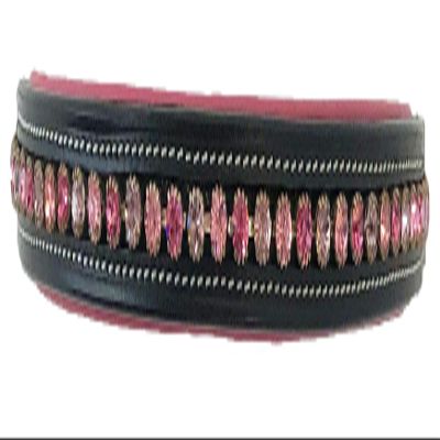 Equitem Leather English Bridle Pink Padded Browband with Pink Round Crystals (Black, Pony 14")