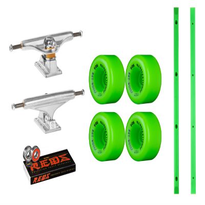 INDEPENDENT 169 Skateboard Trucks, Powell Rat Bones Green Wheels, Green Rails, Reds