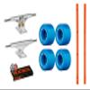 INDEPENDENT 144 Skateboard Trucks, Powell Rat Bones Blue Wheels, Neon Orange Rails, Reds view 1