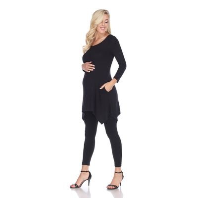 white mark Women's Maternity Makayla Tunic Top with Shark Bite Hemline & Pockets Black