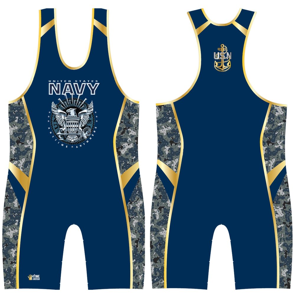 4 Time All American Sublimated Wrestling Singlet  Stitched & Durable Mens Singlet  Singlet for Wrestling, MMA & Powerlifting Wrestling Singlet Youth Boys (XXL 221-250 lbs., US Navy)