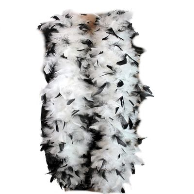 Flydreamfeathers 60 Gram, 2 yards Long Chandelle Feather Boa Great for Party, Wedding, Halloween Costume, Christmas Tree, Decoration(white w/black tips color_