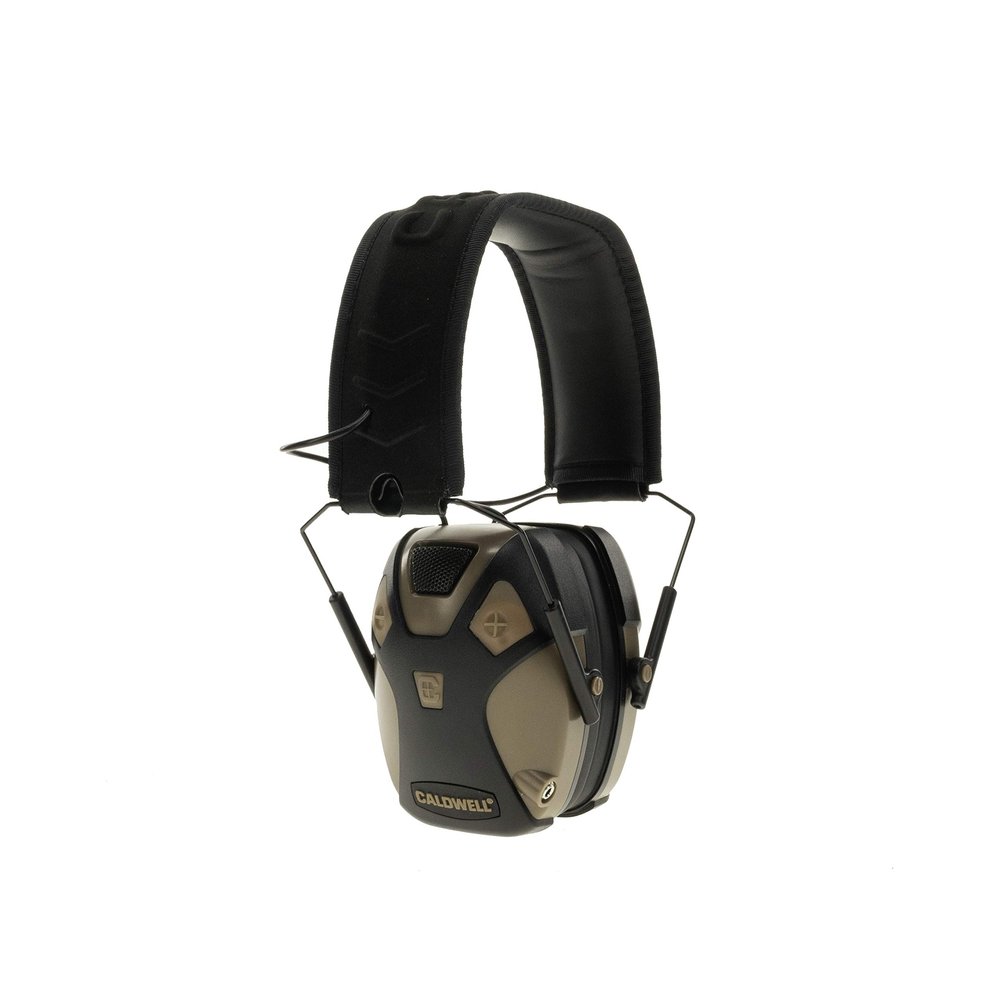 Caldwell E-MAX Pro Electronic Hearing Protection 23-24 NRR - Adjustable Lo Pro Earmuffs for Shooting, Hunting and Range, Brown