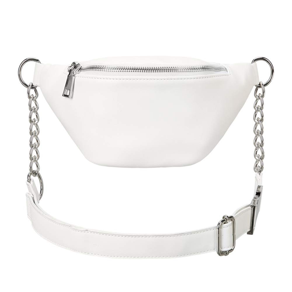 Fashion Leather Waist Fanny Pack Chest Bag Phone Purse with Metalic Chain for Women Black