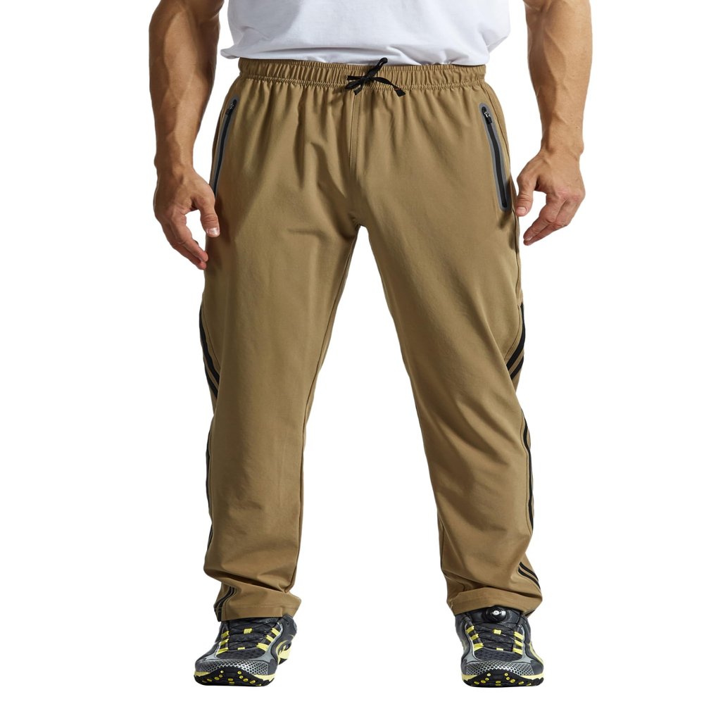 TBMPOY Men's Hiking Pants Quick Dry Lightweight Travel Track Running Active Jogger Sweatpants with Pockets Khaki XXL
