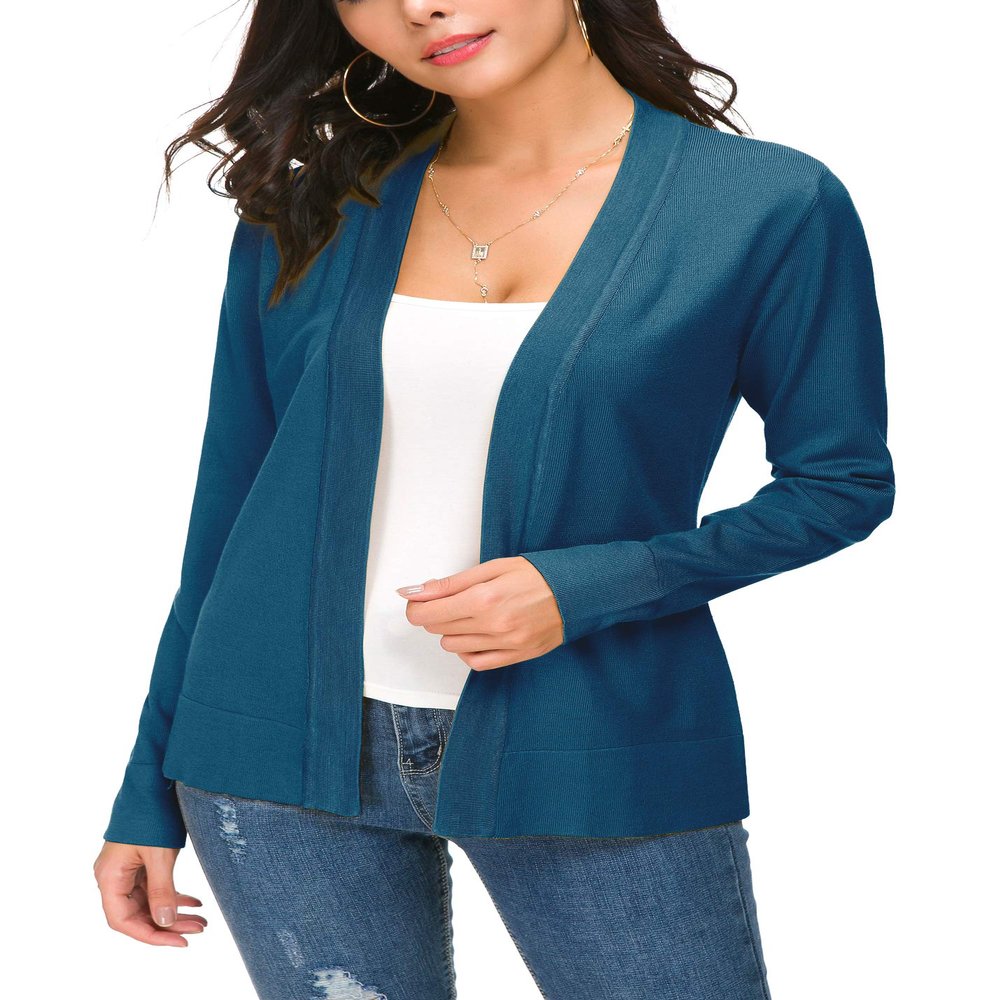 EXCHIC Women's Long Sleeve Open Front Cardigan Sweater Lightweight Casual Knit Sweaters (Indigo Blue, X-Large)