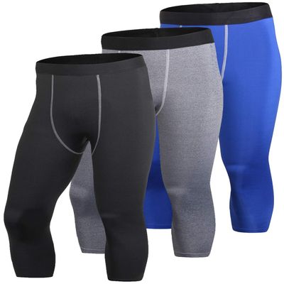 Yuerlian Men's 3/4 Running Compression Tights Capri Pants Baselayer Cool Dry Sports Tights