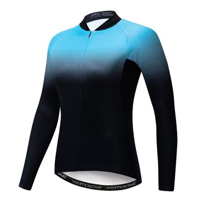Cycling Jersey Long Sleeve Womens Mountain Bike Jersey Zip Shirts Road Bicycle Clothing Pro Team Sport Racing MTB Tops for Ladies Female Bouse Fall Autumn Breathable Blue Black Size XXXL
