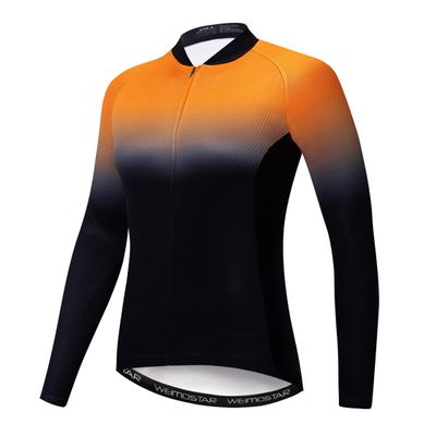Cycling Jersey Long Sleeve Womens Mountain Bike Jersey Zip Shirts Road Bicycle Clothing Pro Team Sport Racing MTB Tops for Ladies Female Bouse Fall Autumn Breathable Orange Black Size L